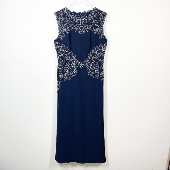 Tadashi Shoji Women’s Size 14 Blue Barbara Crepe Sleeveless Formal Gown Dress - Picture 7 of 16